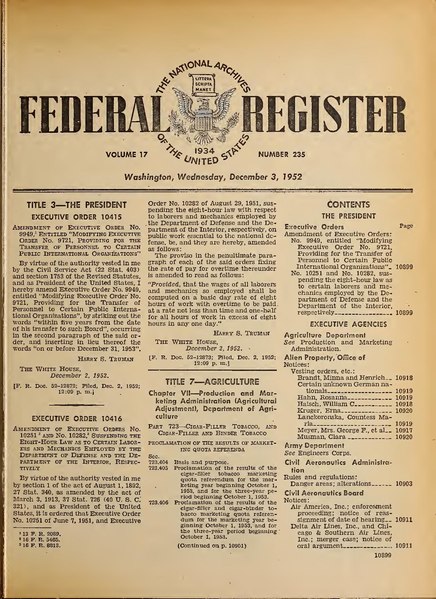 federal register 1952