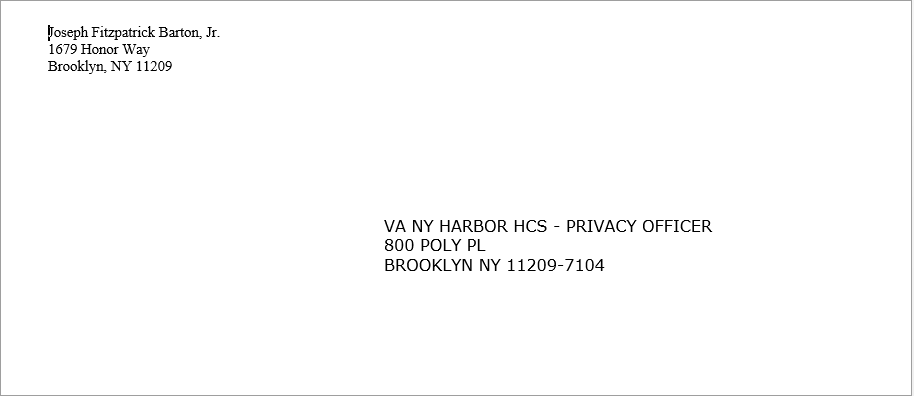 Sample envelope addressed to Privacy Officer Sample envelope