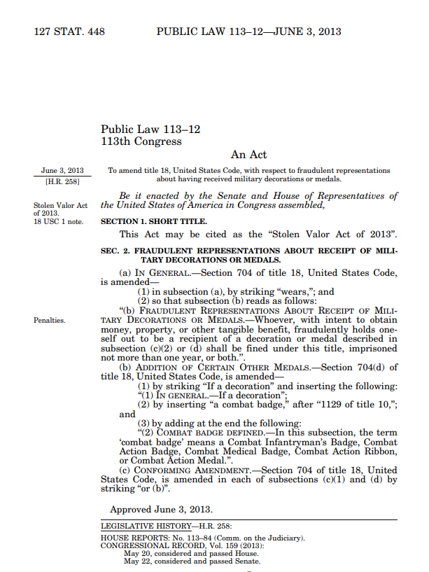 Stolen Valor Act (2013)