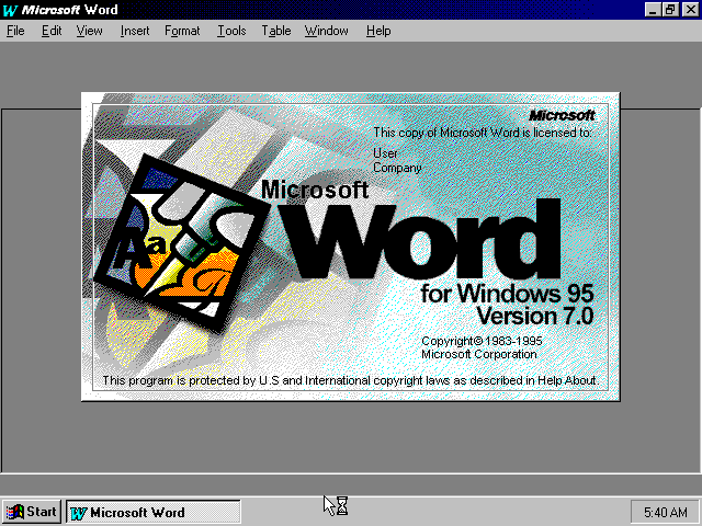 Screenshot of Word for Windows 95